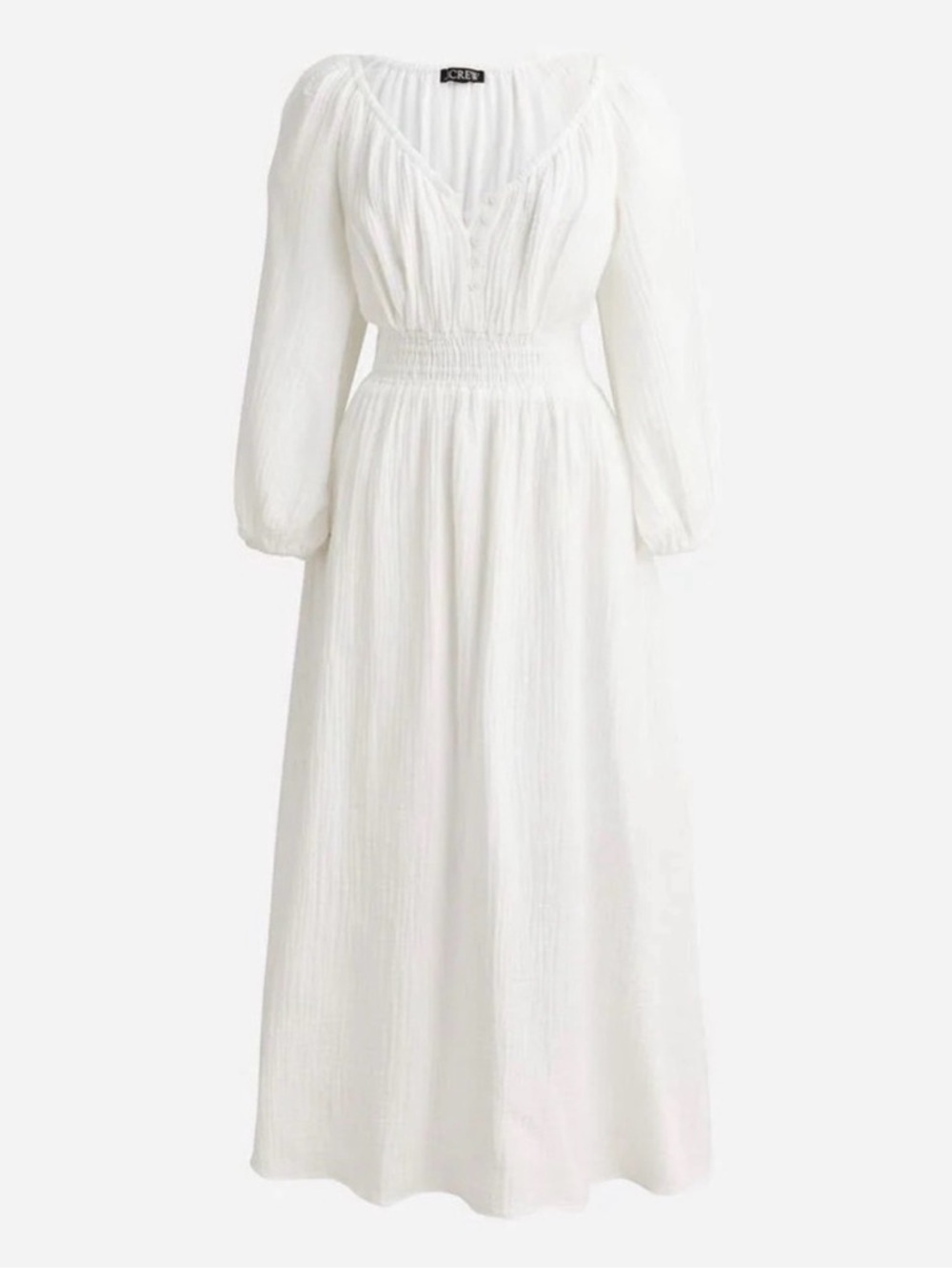Jcrew Size Medium Tall V-neck smocked-waist midi dress in soft gauze, white
